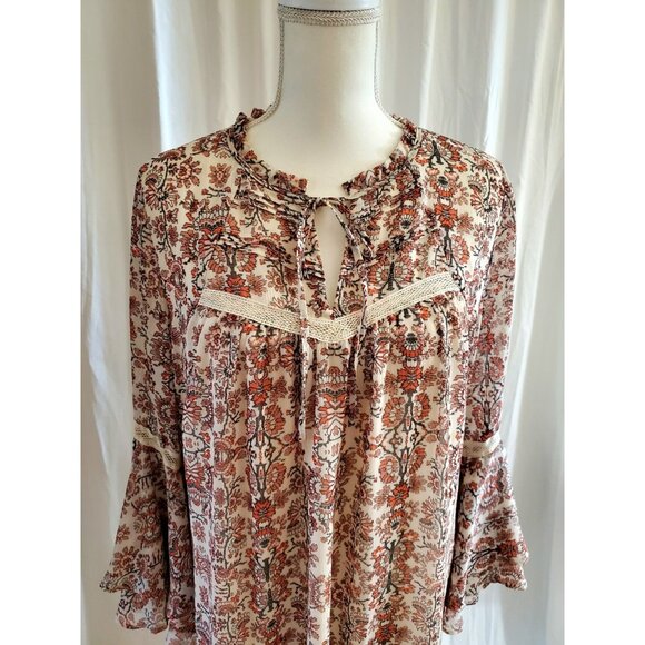 Gibson Latimer Shift Dress Boho Fall Medium Floral Hippie Cowgirl Bell Sleeves - Picture 10 of 16